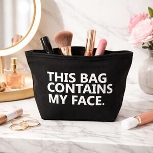 This Bag Contains My Face Makeup Bag Funny Black Cosmetic Pouch NEW